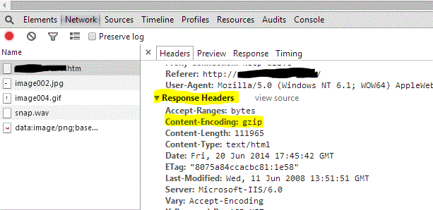 Check GZIP compressin in Chrome