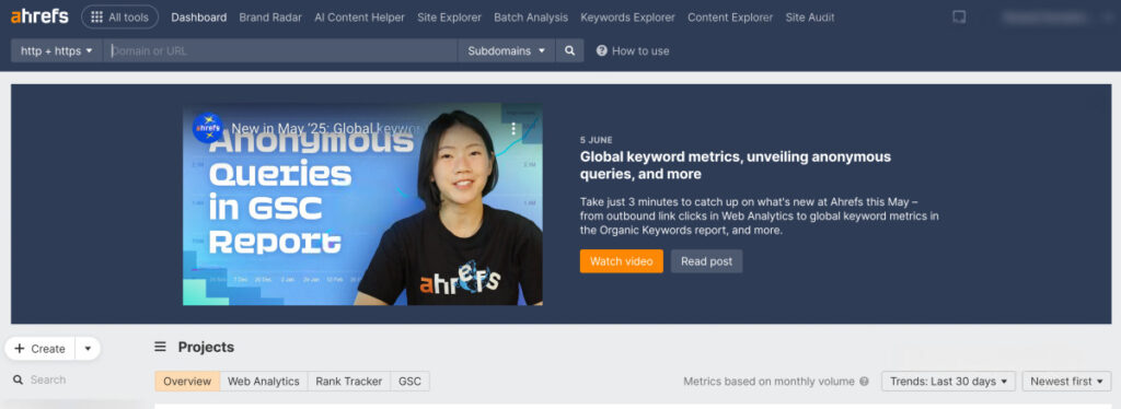 ahrefs dashboard