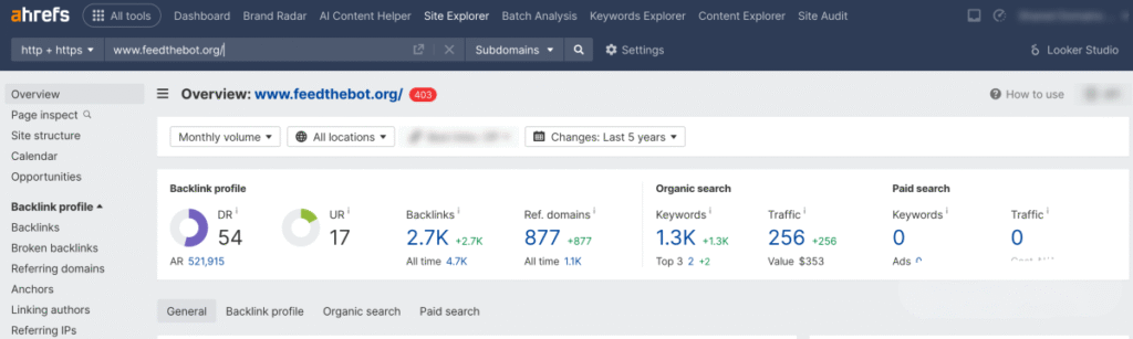 ahrefs domain overview