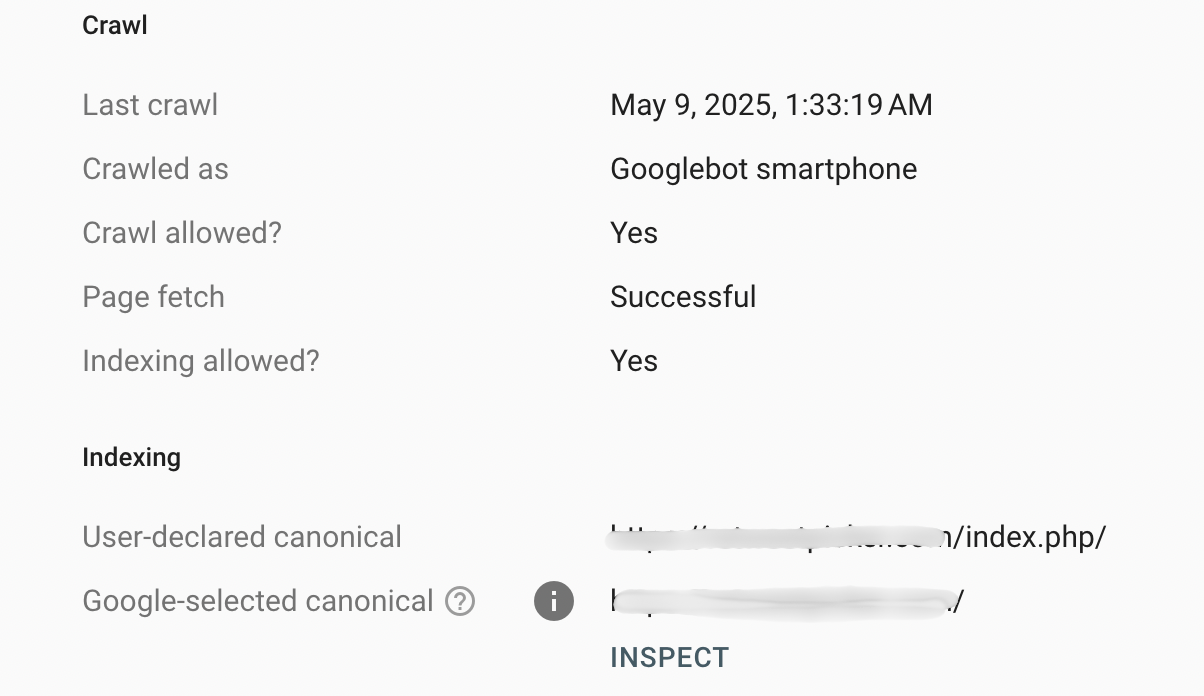 Crawl and Indexing status