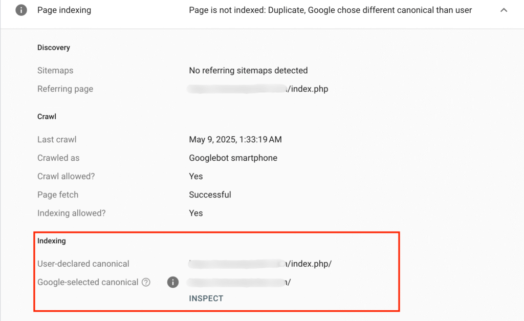 google chose different canonical