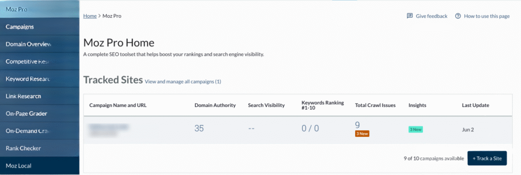 moz pro dashboard