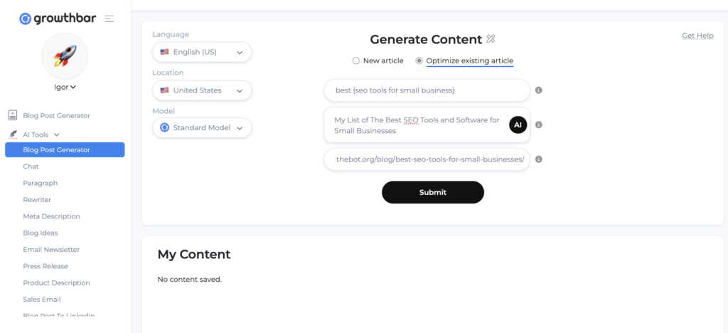 growthbar article optimizer