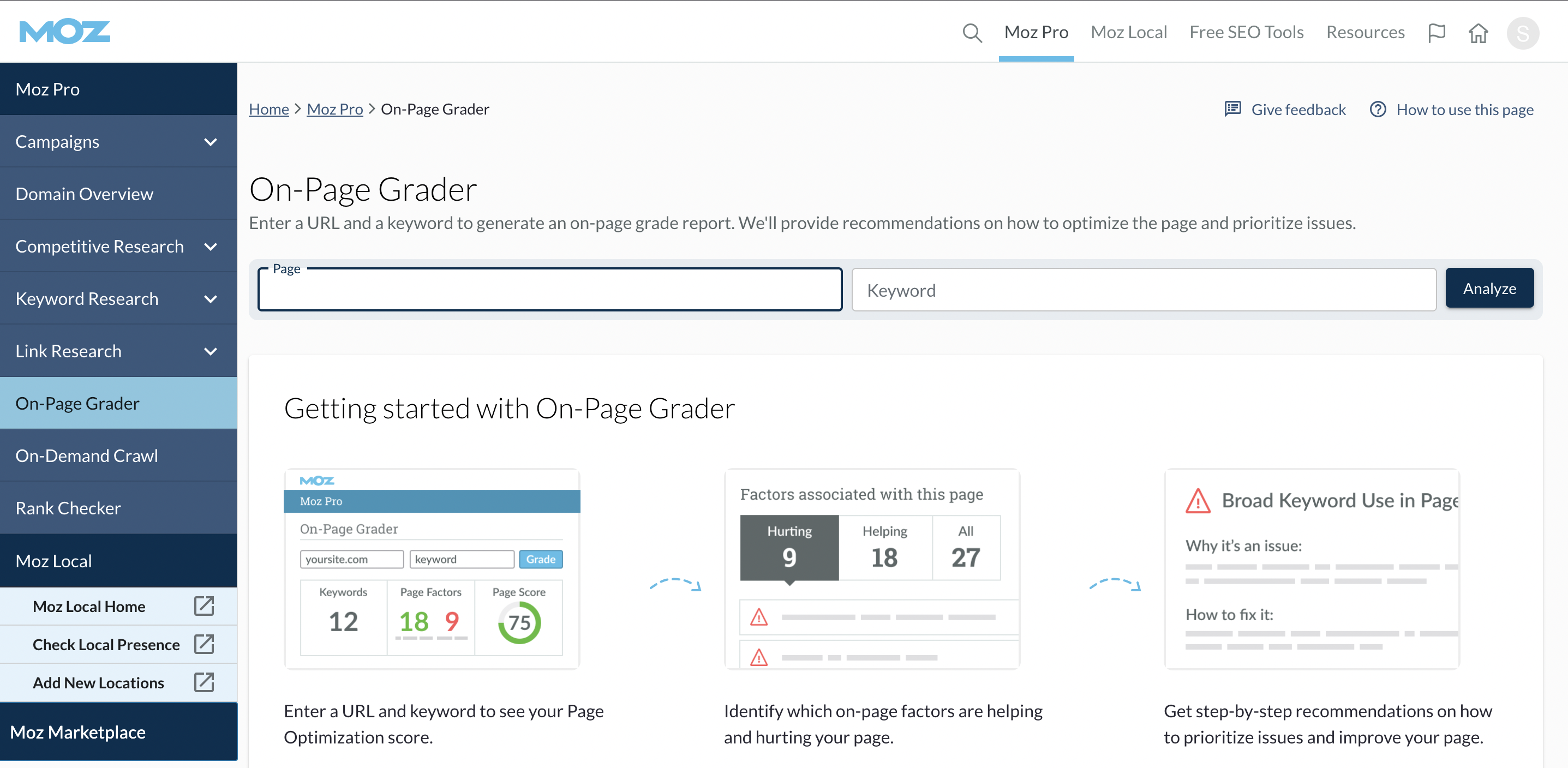 moz on-page grader