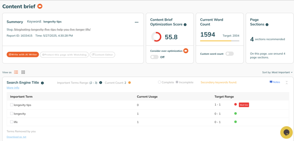 pageoptimizer content brief