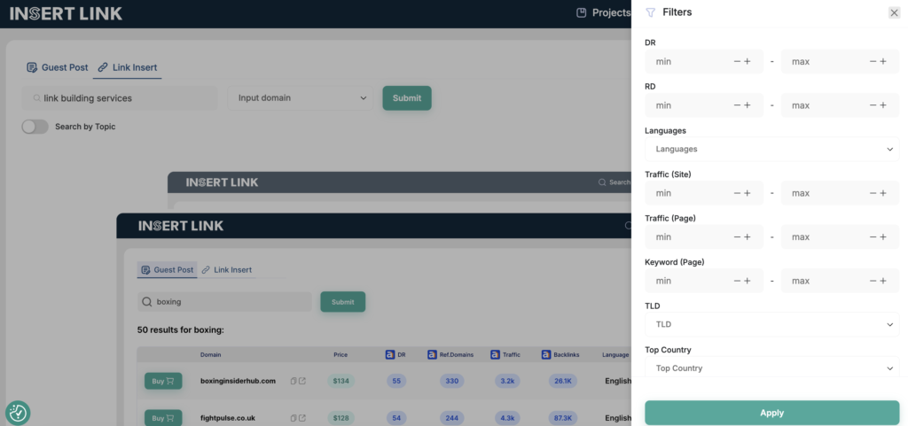 INSERT.LINK dashboard