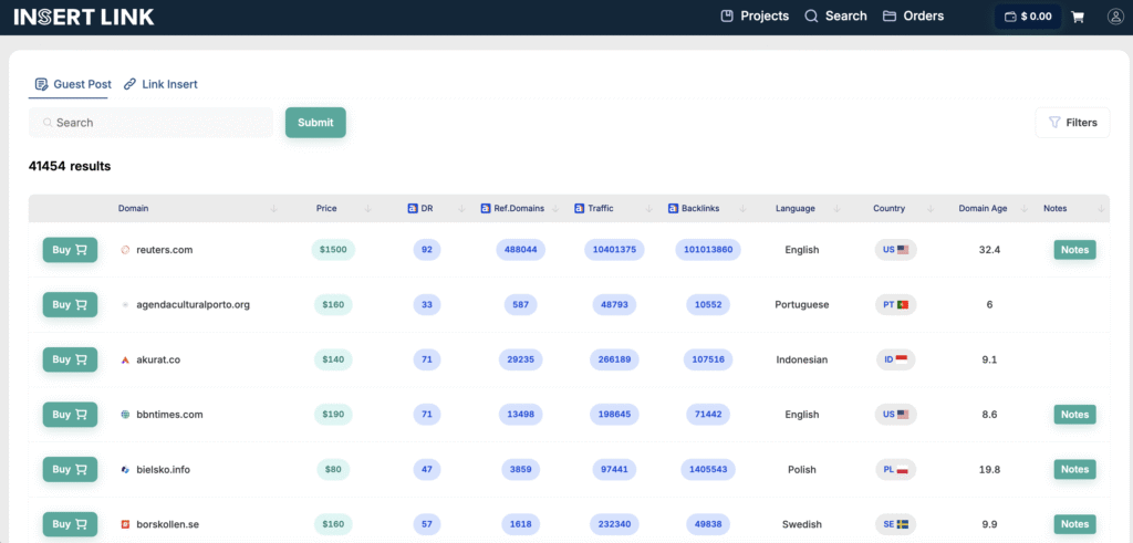 INSERT.LINK dashboard