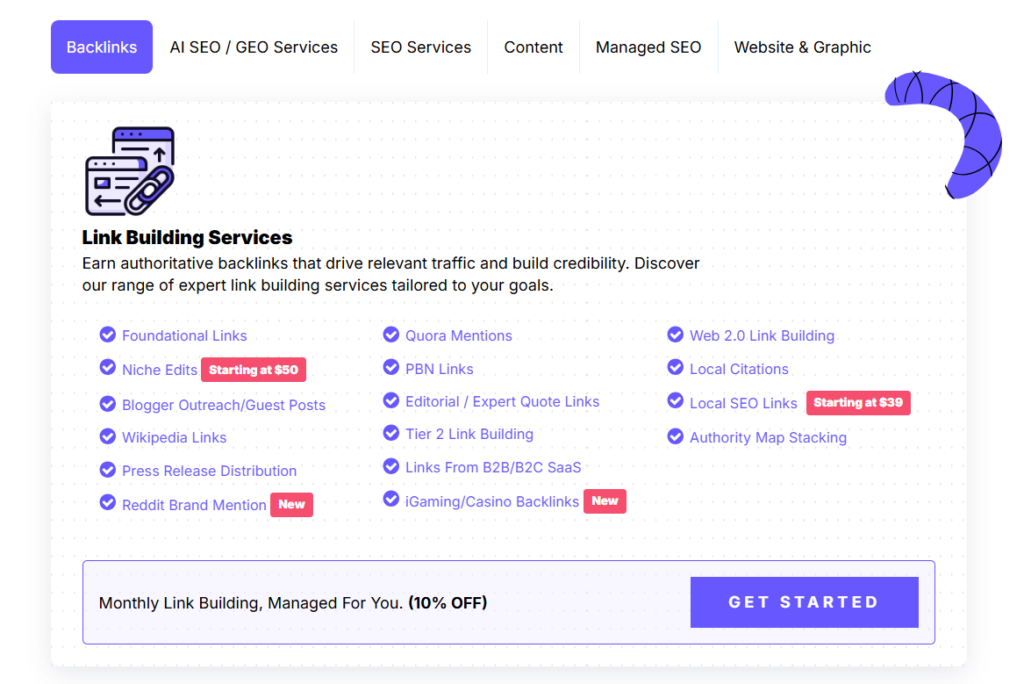 Vettted link building services