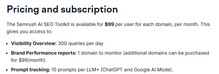 Semrush AI Toolkit pricing