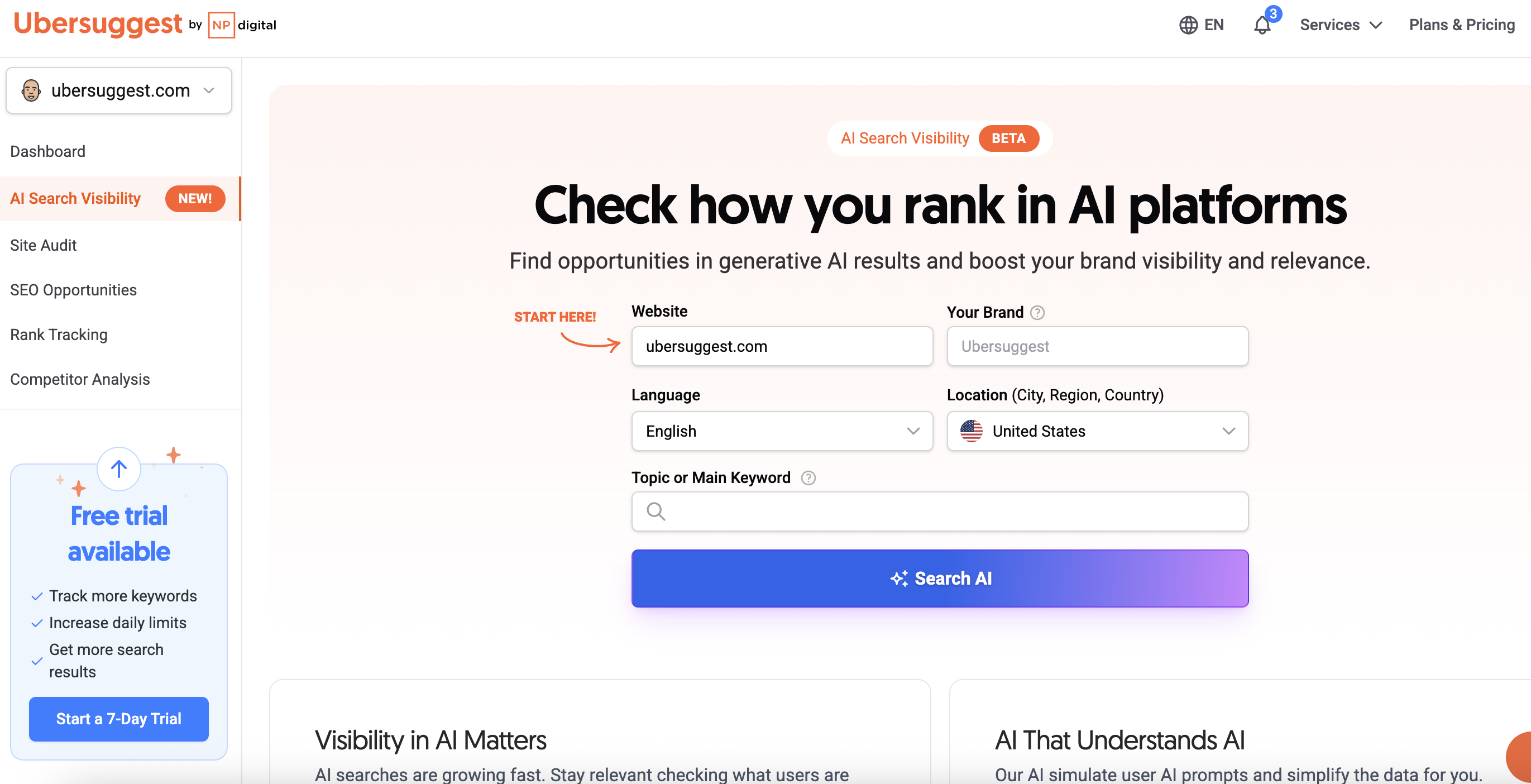 AI search visibility by Ubersuggest