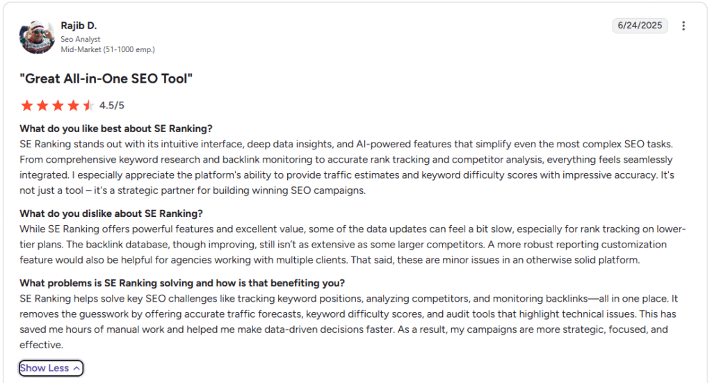 SE Ranking reviews