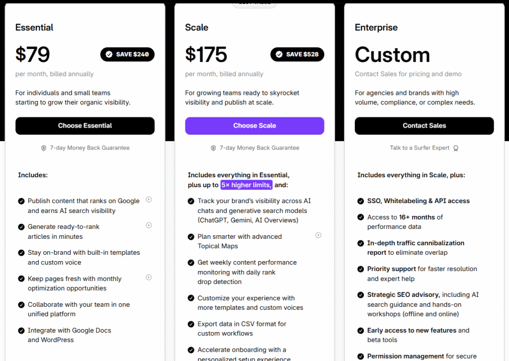 Surfer SEO pricing