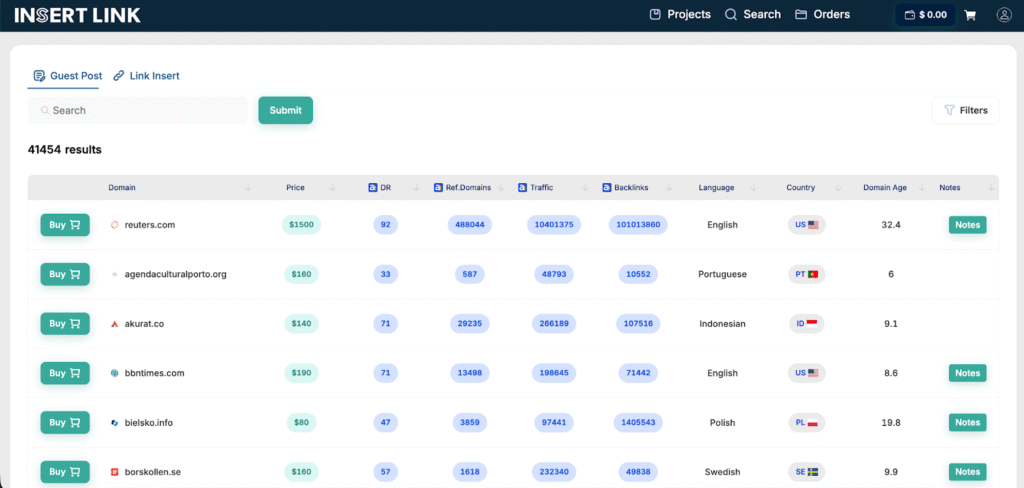INSERT.LINK dashboard